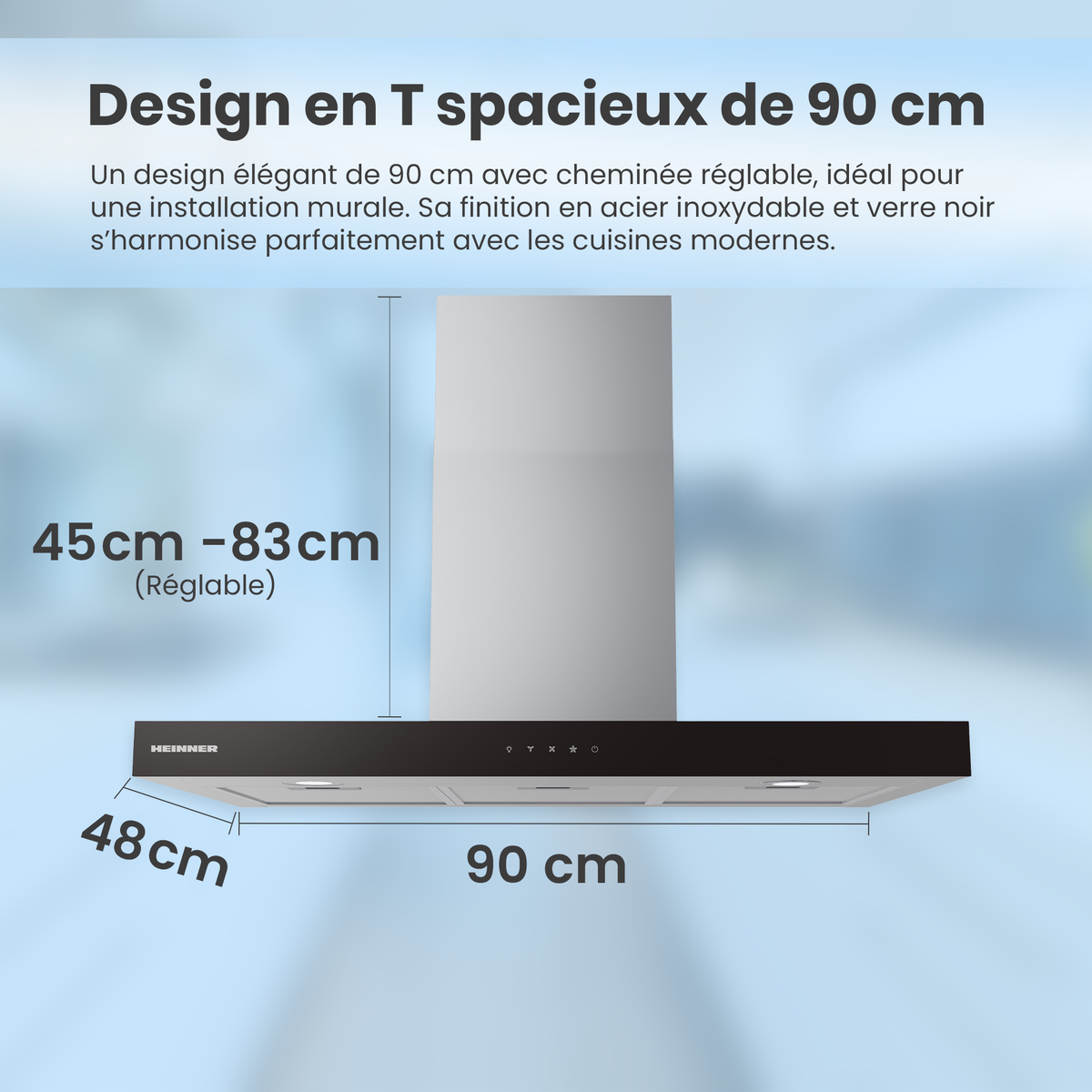Heinner afzuigkap HDCH-MD90TIX – wandschouw – 90 cm – 4 snelheden – touch bediening – foto 5