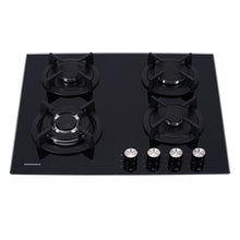 Table de cuisson au gaz encastrable Heinner HBH-S584WI-GBK – 4 brûleurs – brûleur wok – grilles en fonte
