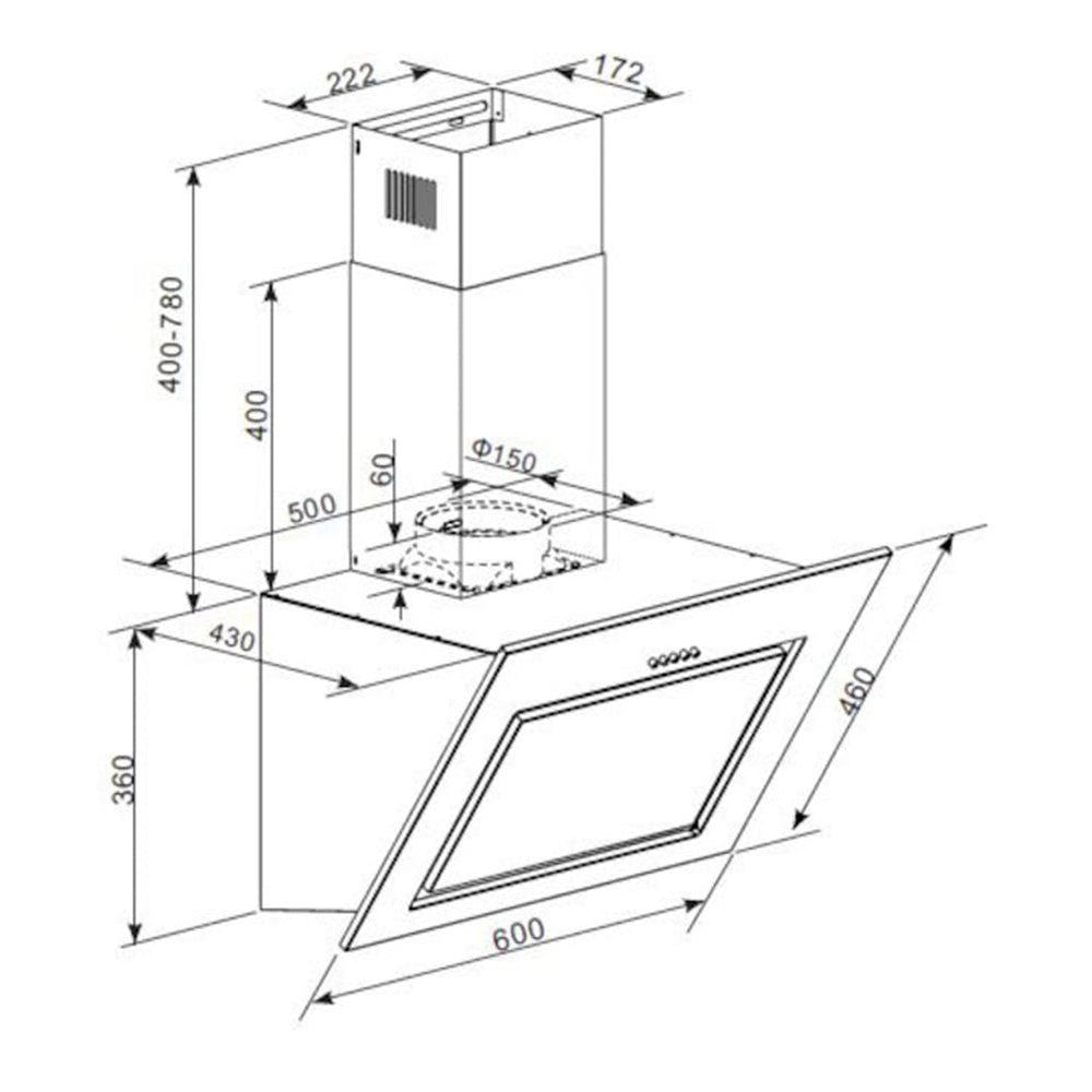 Heinner DCH-650RIX Schuine Afzuigkap 60 cm – 3 Snelheden