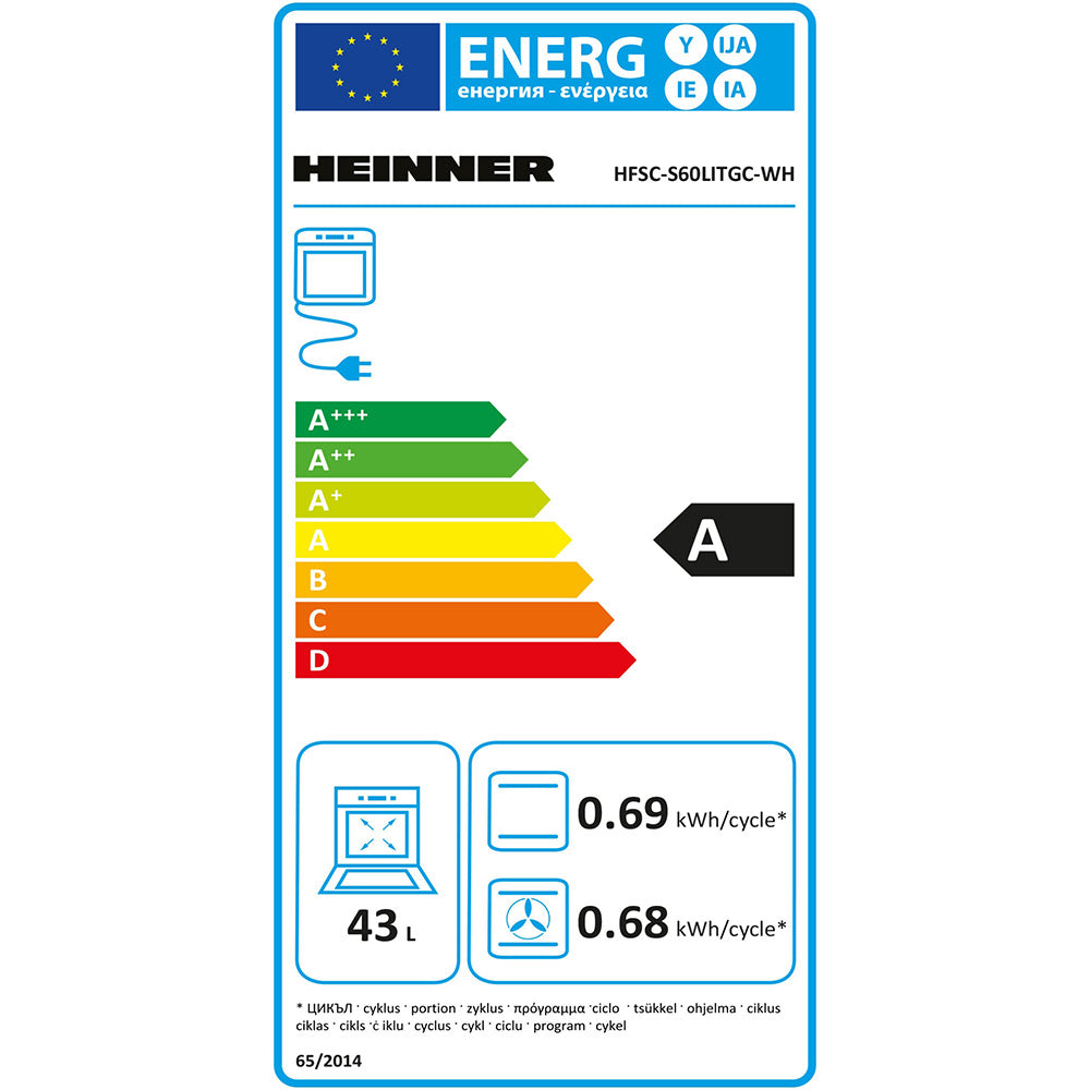 Heinner HFSC-S60LITGC-WH Gasfornuis 50 cm – 4 Zones – Oven 7 Functies – Grill