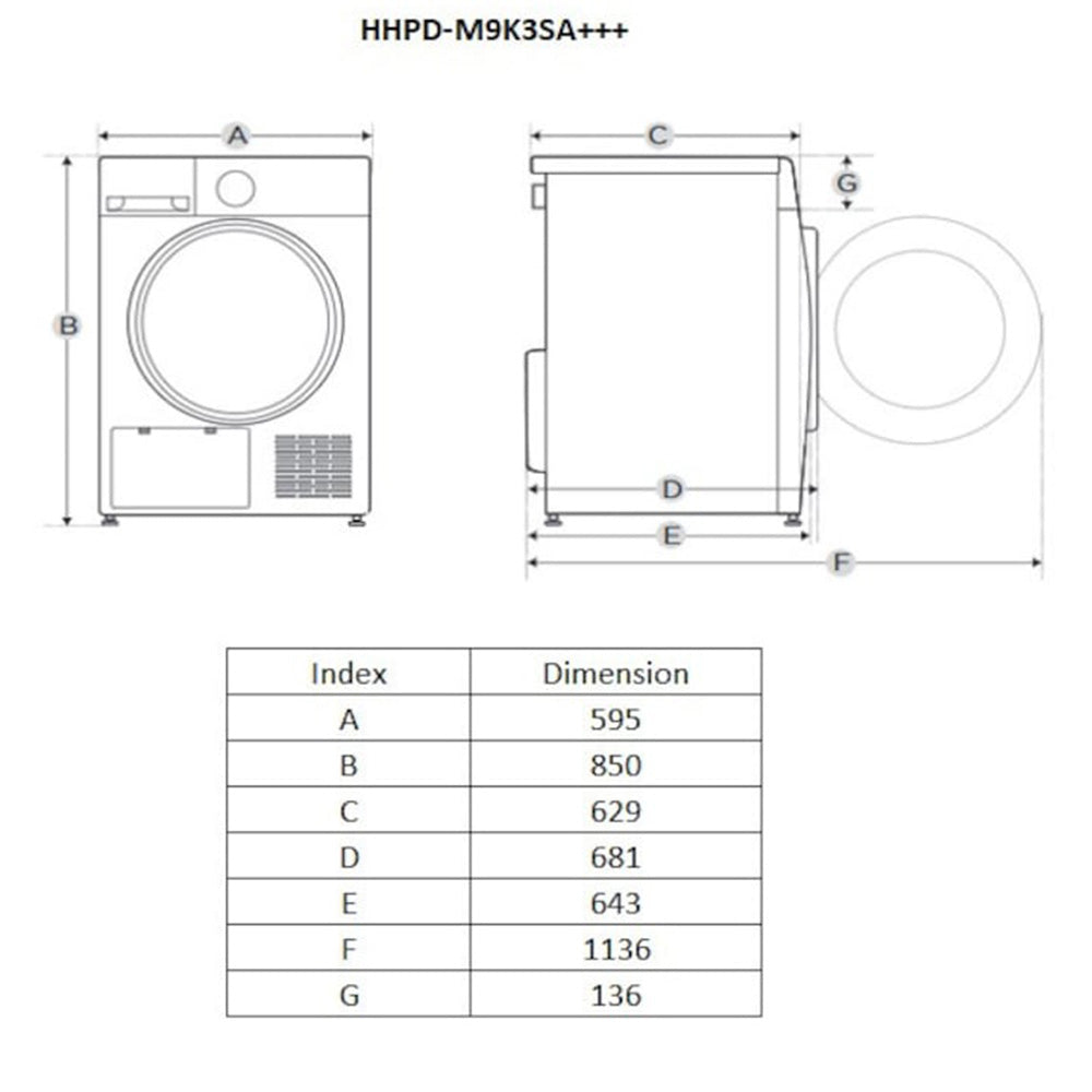 Heinner HHPD-M9K3SA+++ Warmtepompdroger – 9 kg – Anti-Kreuk