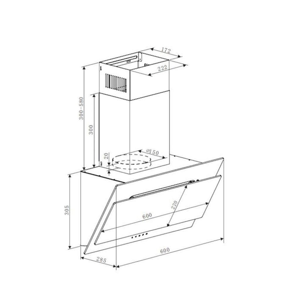 Heinner DCH-350RGBK Schuine Afzuigkap 60 cm – 3 Snelheden
