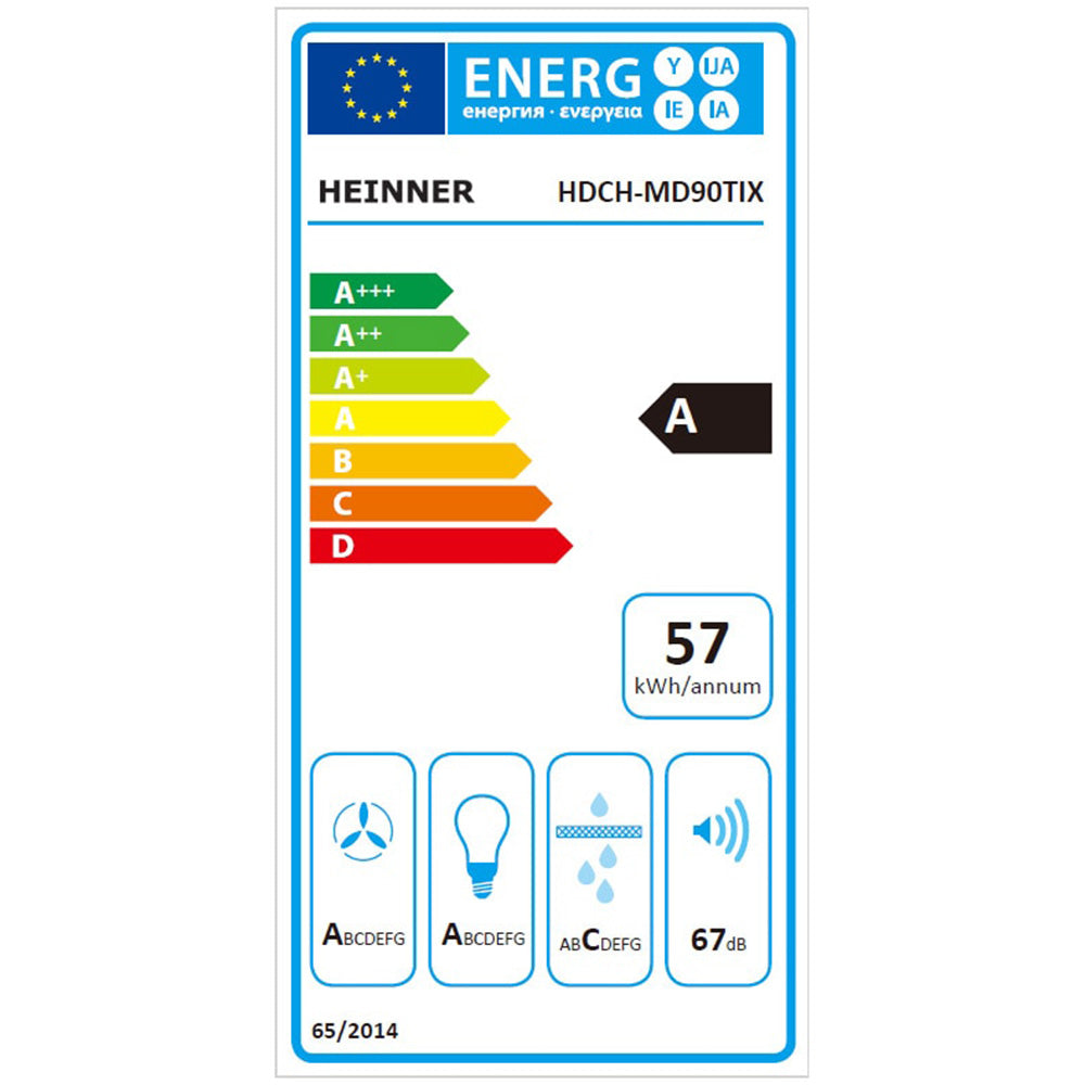 Heinner HDCH-MD90TIX Wandschouw Afzuigkap 90 cm – 4 Snelheden – Touch