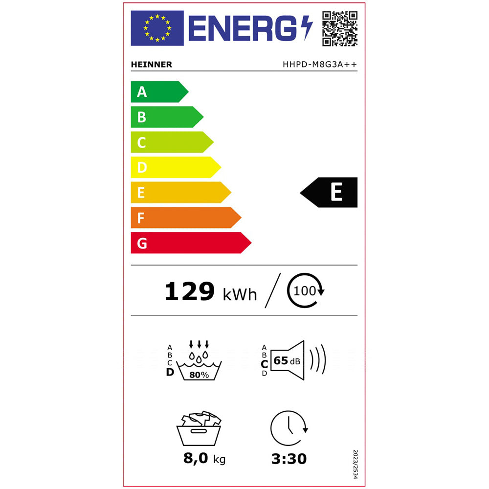 Heinner HHPD-M8G3A++ Warmtepompdroger – 8 kg – Anti-Sifon