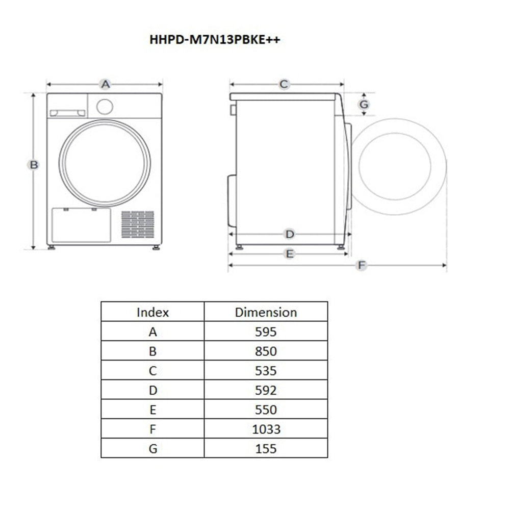 Heinner HHPD-M7N13PBKE++ Warmtepompdroger – 7 kg – Anti-Kreuk