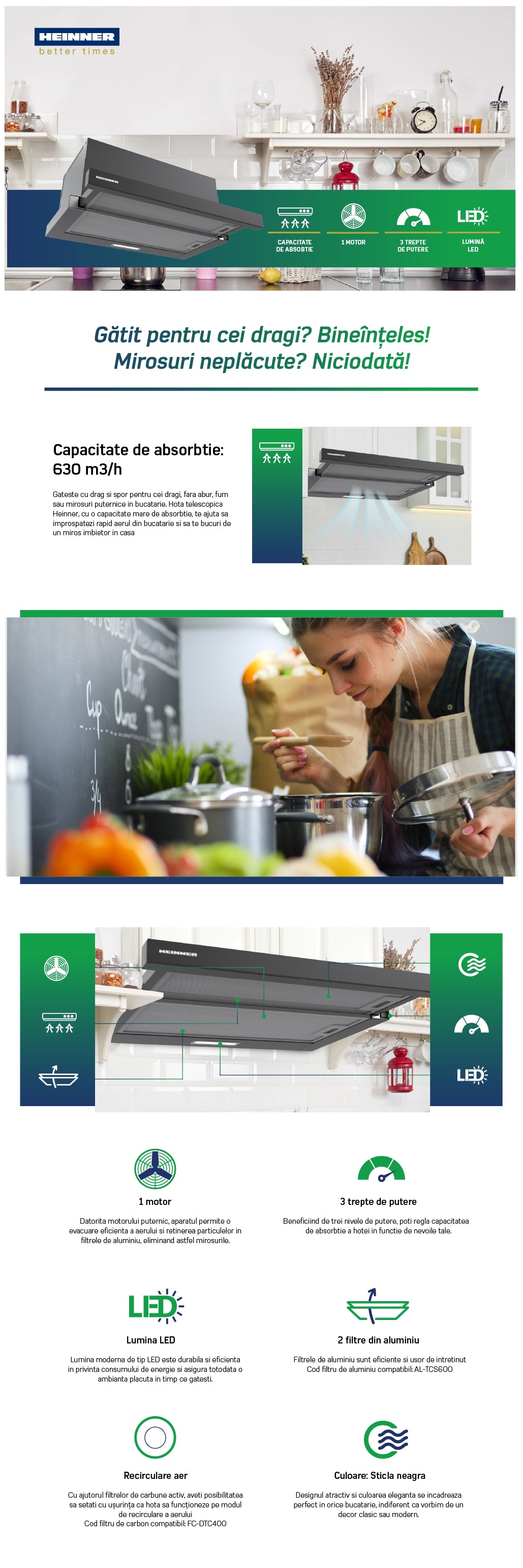 Heinner Cooker Hood HTCH-MD600GBK – energy rating B – inox – image 4