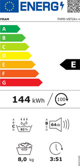 Fram FHPD-V8T2A++ Warmtepompdroger - 8 kg - Wasdroger - 15 Programma's - LED dis - afbeelding 2