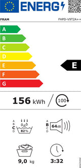 Fram FHPD-V9T2A++ Wasdroger - Warmtepompdroger - 9 kg - 15 Droogprogramma's - LE - afbeelding 2