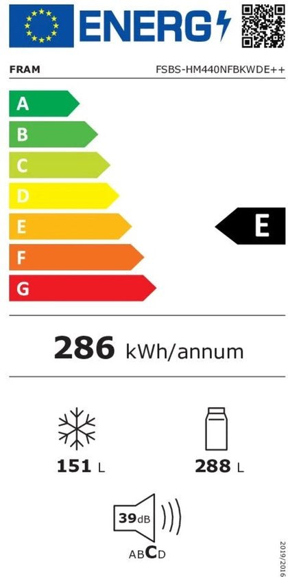 Fram FSBS-HM440NFBKWDE++ Amerikaanse Koelkast – Side-by-Side – 439L – Waterdispe - afbeelding 2