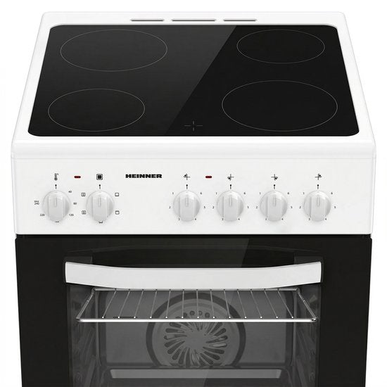 Heinner HFSC-S56E4VWH Vrijstaand Elektrisch Fornuis 50 cm – 4 Kookzones – Keramische Kookplaat – Elektrische Oven met Gr