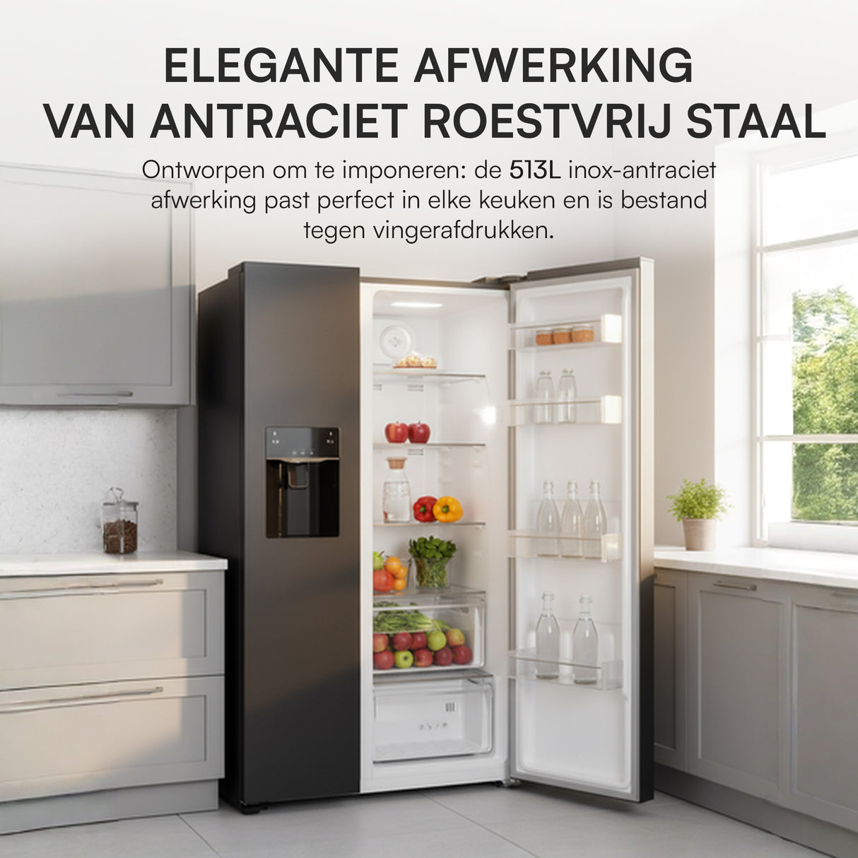 Heinner HSBS-HM513NFIMDXE++ Amerikaanse Koelkast 513L – Waterdispenser