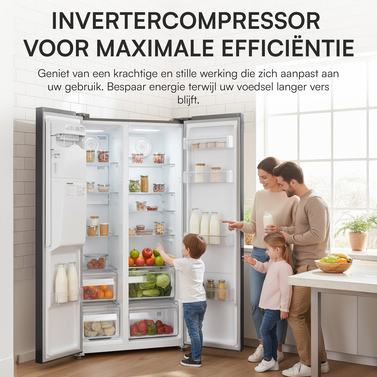 Heinner HSBS-HM513NFIMDXE++ Amerikaanse Koelkast 513L – Waterdispenser