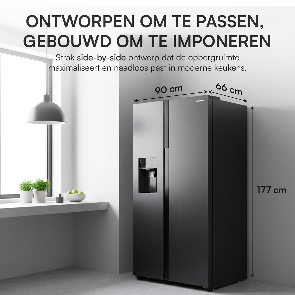 Heinner HSBS-HM513NFIMDXE++ Amerikaanse Koelkast 513L – Waterdispenser