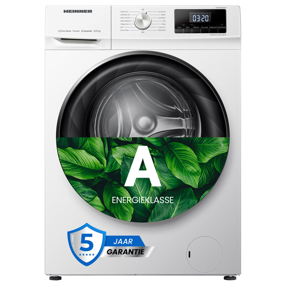 Heinner HWDM-H10614A Was-droogcombinatie 10/6 kg – 1400 RPM – Inverter Motor – Stoomfunctie – Energieklasse A/D