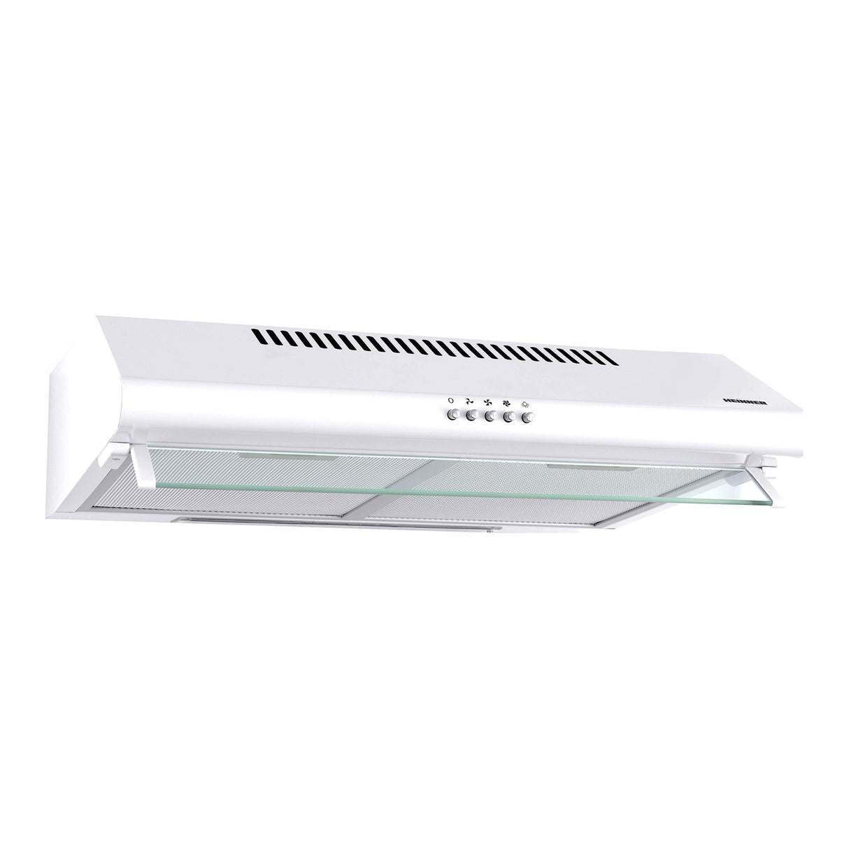 Heinner CH-400 onderbouw afzuigkap 60cm in wit, frontaal aanzicht met zichtbare filters en bedieningsknoppen