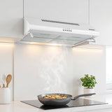 Heinner CH-400 onderbouw afzuigkap 60cm bovenaanzicht detail van filtermesh en ventilatie-inlaten