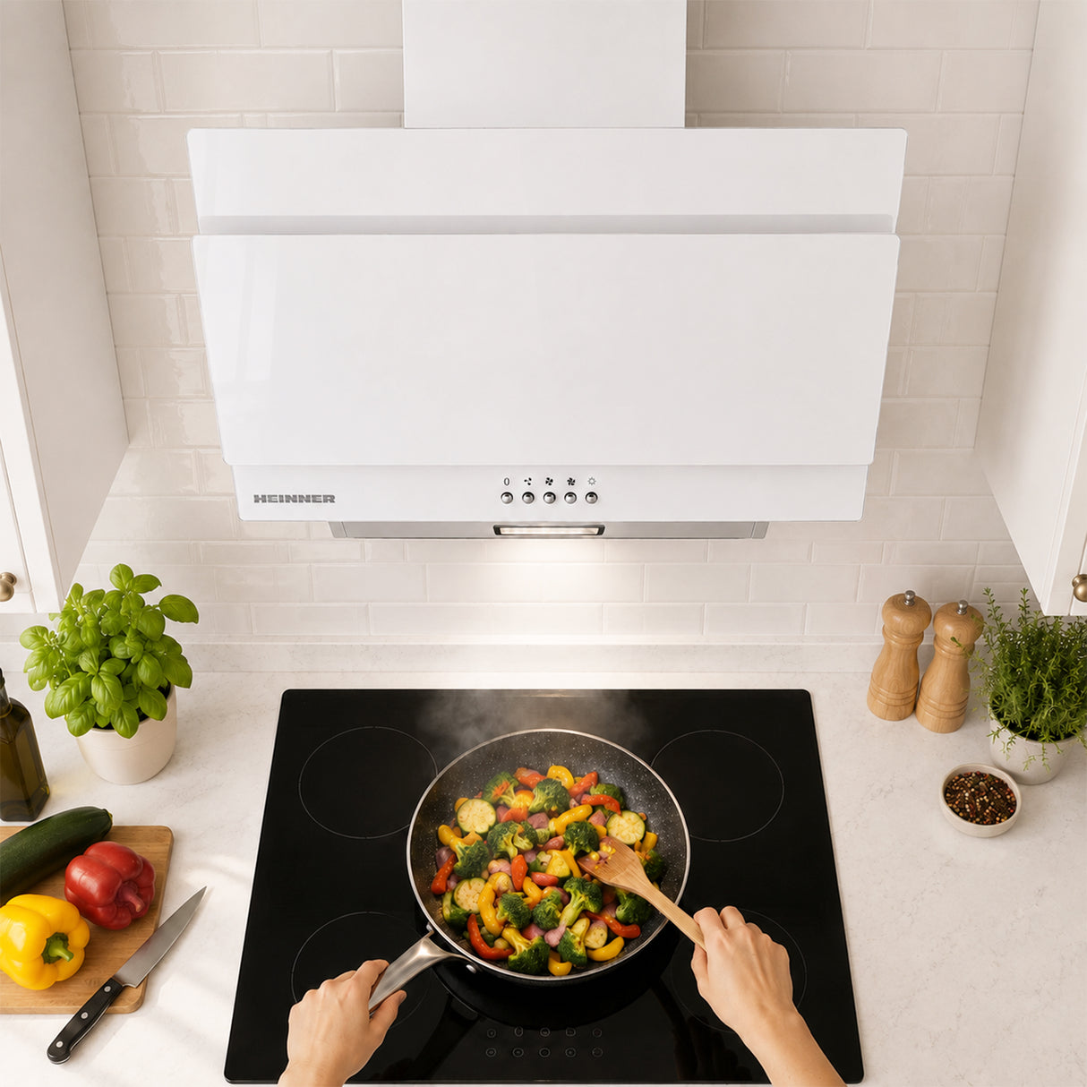Hotte inclinée Heinner DCH-350RGWH – 60 cm – 3 vitesses – bouton poussoir