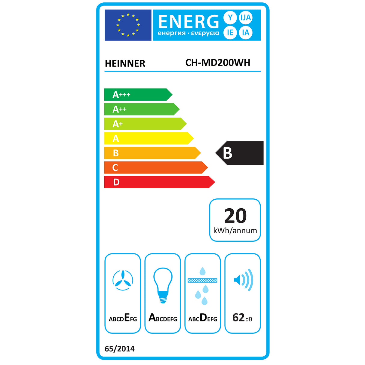 Hotte encastrable Heinner CH-MD200WH – 60 cm – 2 vitesses – blanc