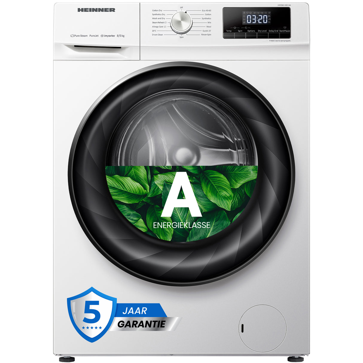 Heinner HWDM-H8514A Was-droogcombinatie 8/5 kg – 1400 RPM – Inverter Motor – Stoomfunctie – Energieklasse A