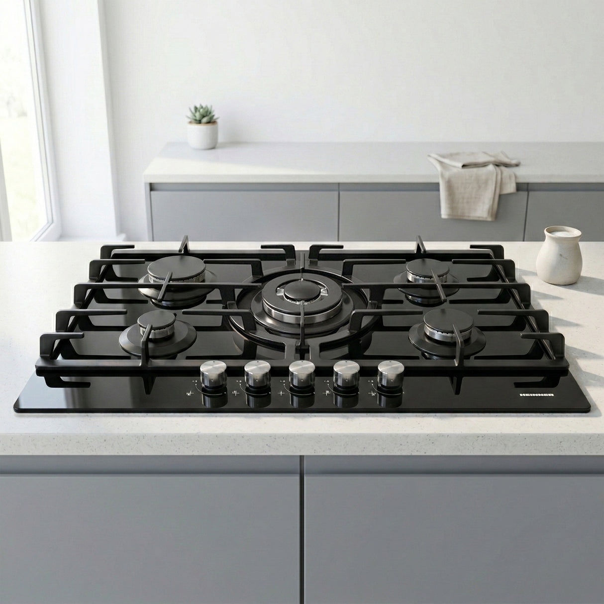 Heinner HBH-M705IWFGBK Gaskookplaat – 5 Branders – Wokbrander – Gietijzer