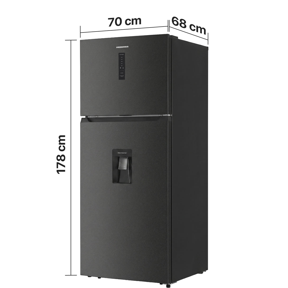 Afmetingen Heinner HF-HM413NFDXWDE++: 178cm hoogte, 70cm breedte, 68cm diepte