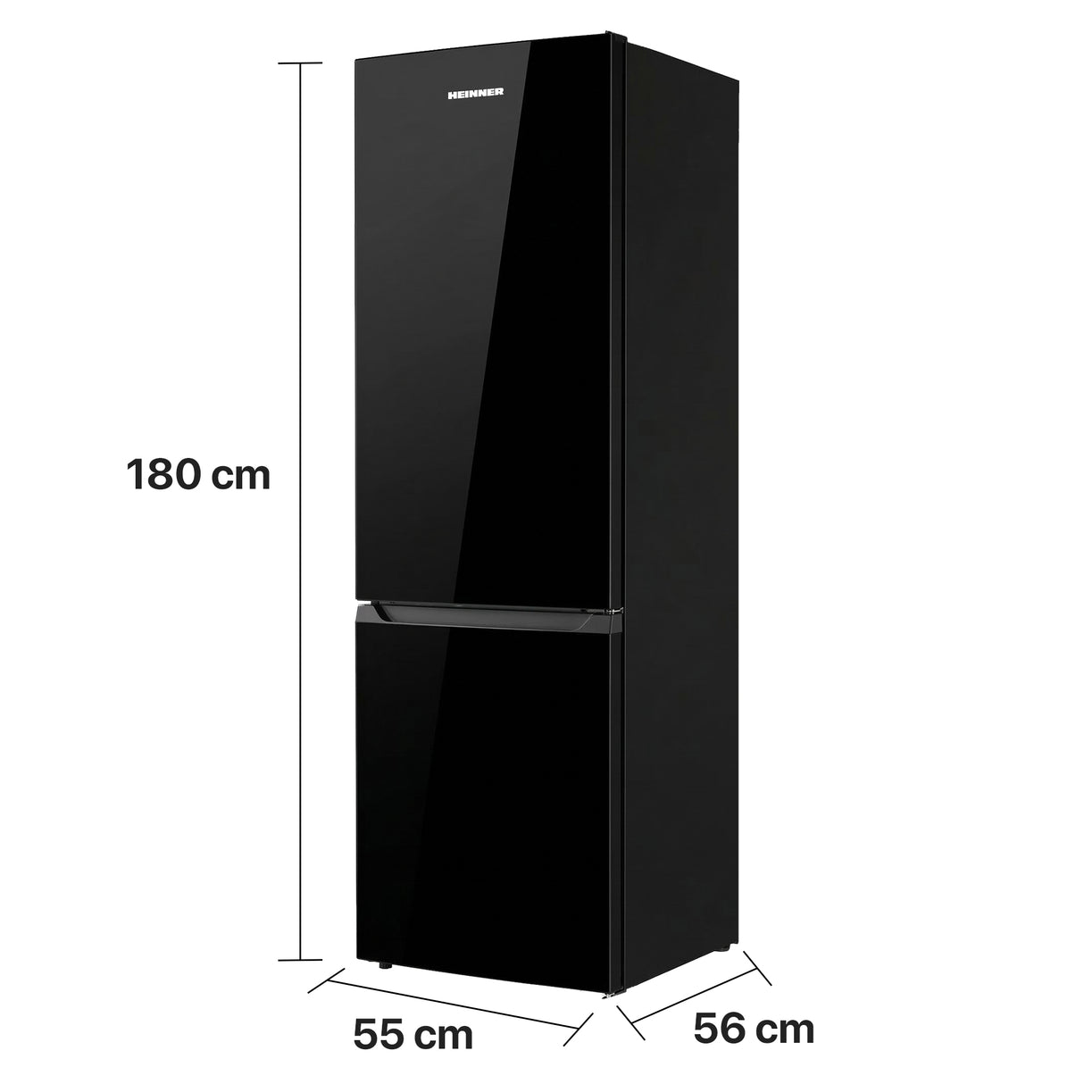 Heinner HC-HM262BKE++ afmetingen 180cm hoog, 55cm breed, 56cm diep, zwart model