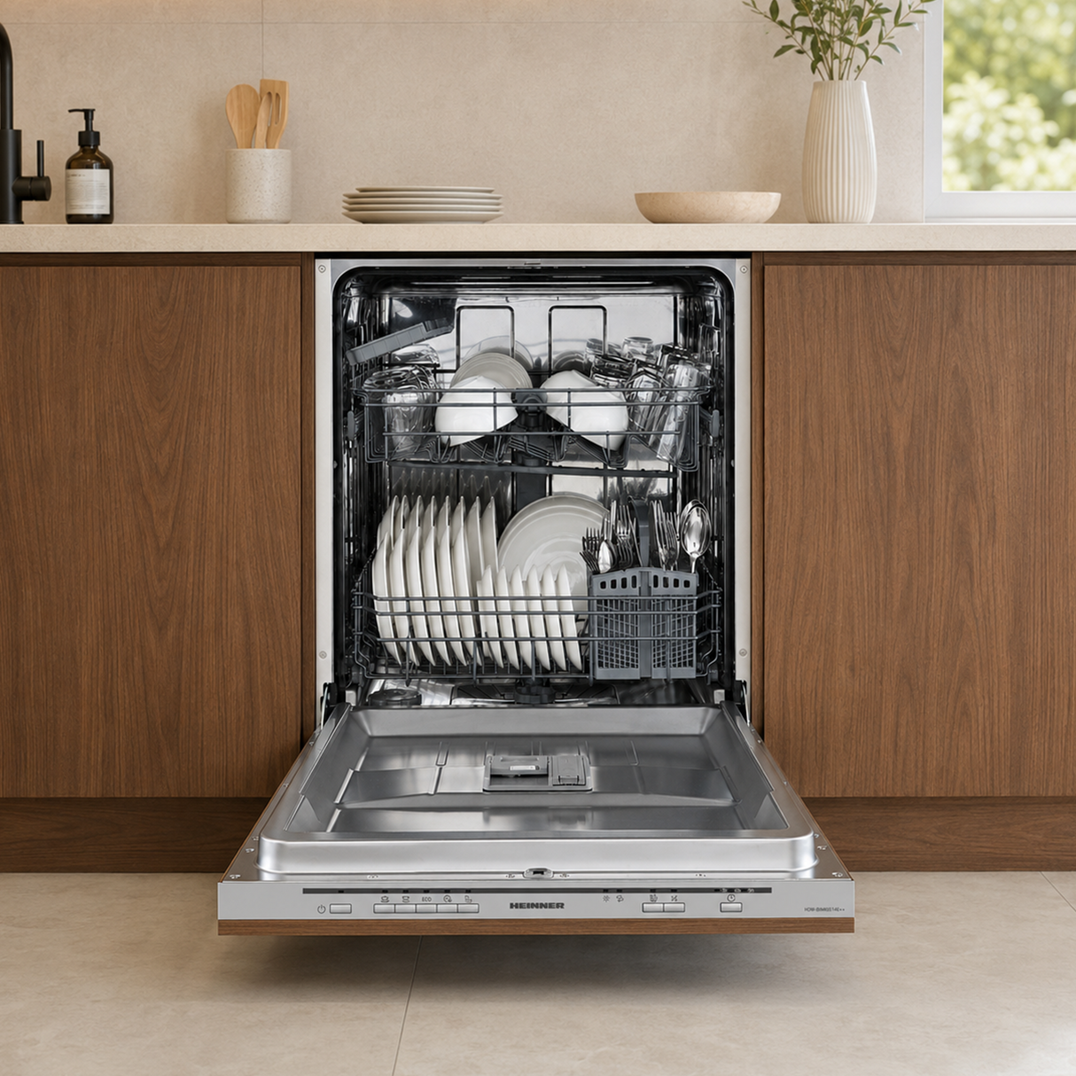 Lave-vaisselle encastrable Heinner HDW-BIM60514E – 60 cm – 14 couverts – classe énergétique E – AquaStop