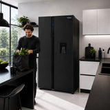 Frigo américain Heinner HSBS-H439NFBKWDE++ – 439L – Distributeur d’eau