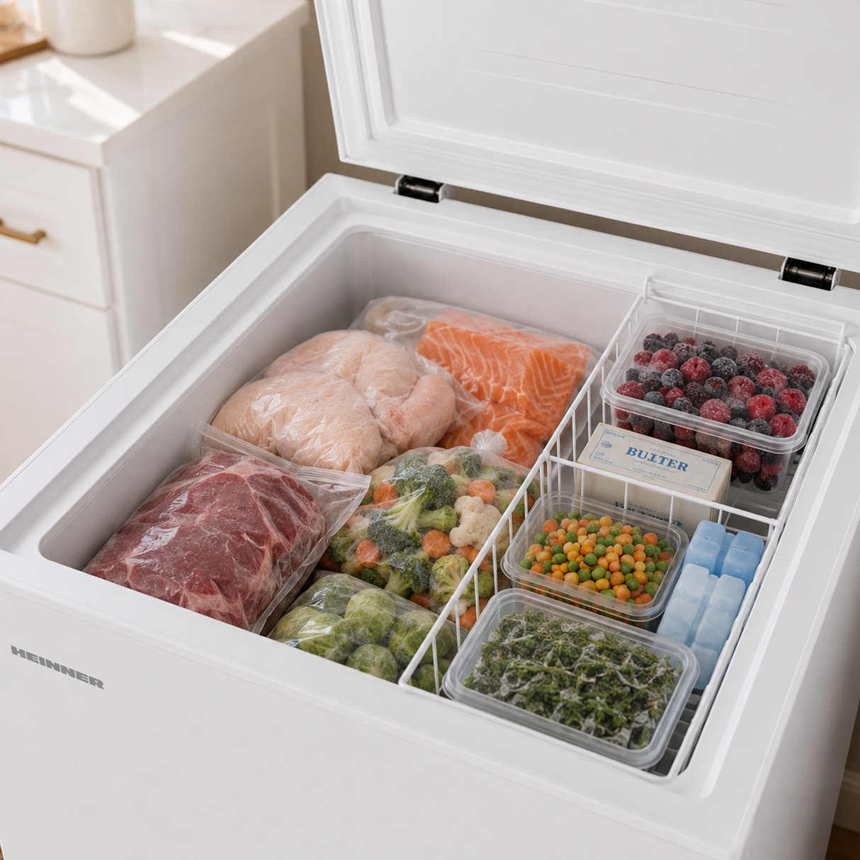 Congélateur coffre Heinner HCF-HS142E – 142 litres – fonction congélation rapide – classe énergétique E