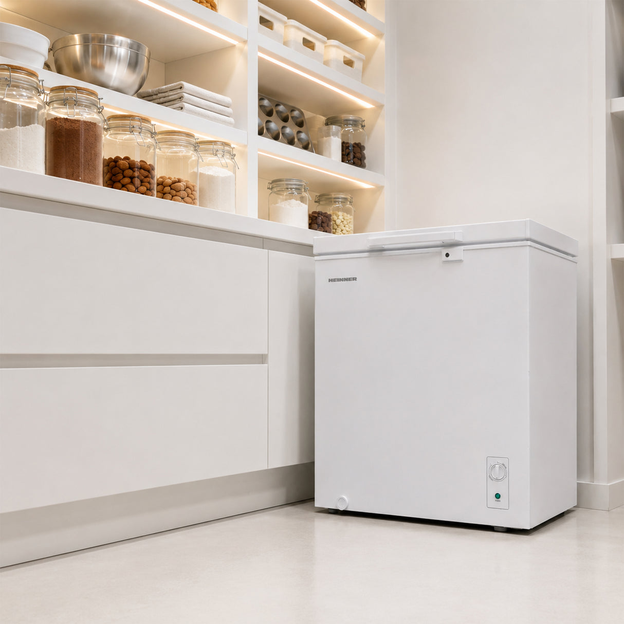 Congélateur coffre Heinner HCF-M198INVCE – 198 litres – convertible – moteur inverter – classe énergétique E