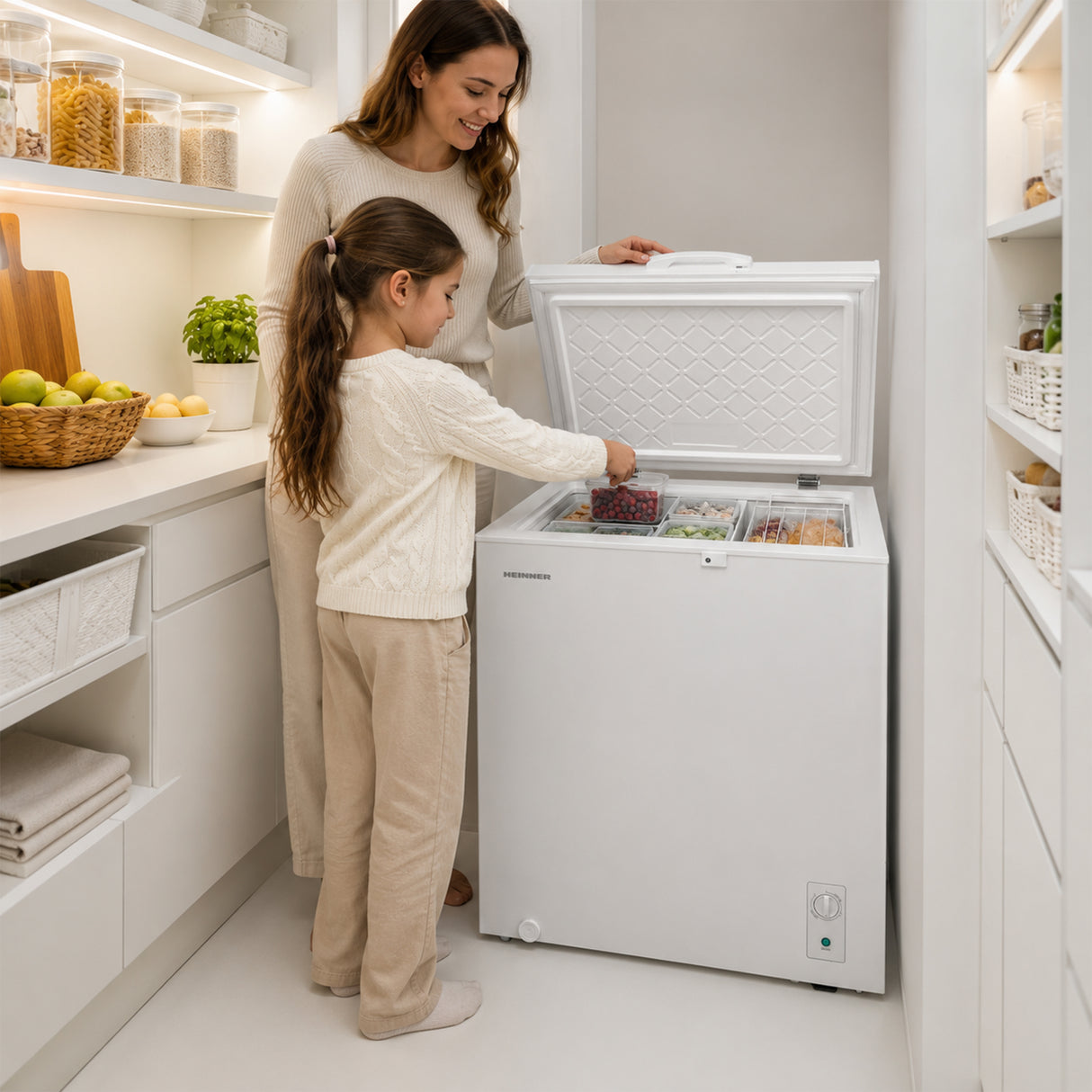 Congélateur coffre Heinner HCF-M198INVCE – 198 litres – convertible – moteur inverter – classe énergétique E