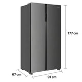 Afmetingen Heinner HSBS-HM532NFINVXD: hoogte 177 cm, breedte 91 cm en diepte 67 cm.