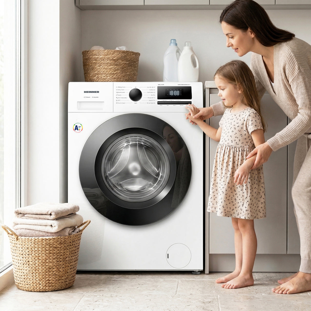 Heinner HWM-HME1014IVA10+++ Wasmachine 10 kg – 1400 tpm – Inverter – A-10% – Allergy & Baby Steam – Wit