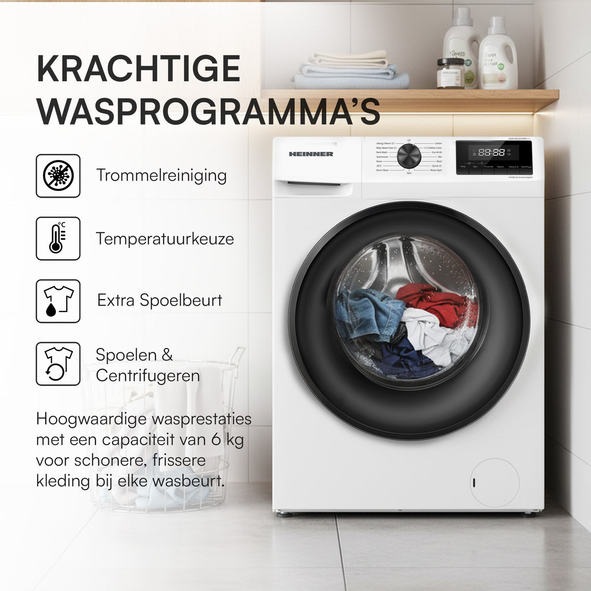 Heinner HWM-H6010IVSMC+++ Slanke Wasmachine 6 kg – 1000 RPM