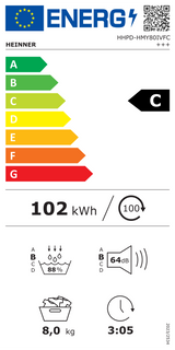 Sèche-linge à pompe à chaleur Heinner HHPD-HMY80IVFC – 8 kg – Inverter – classe énergétique C