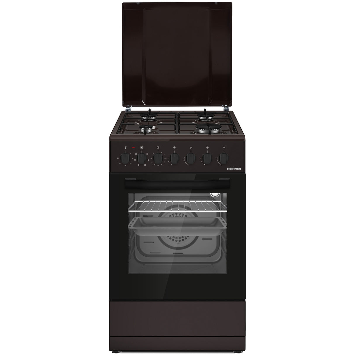 Cuisinière à gaz Heinner HFSC-S60LITGC-BRW – 4 brûleurs – four électrique avec gril
