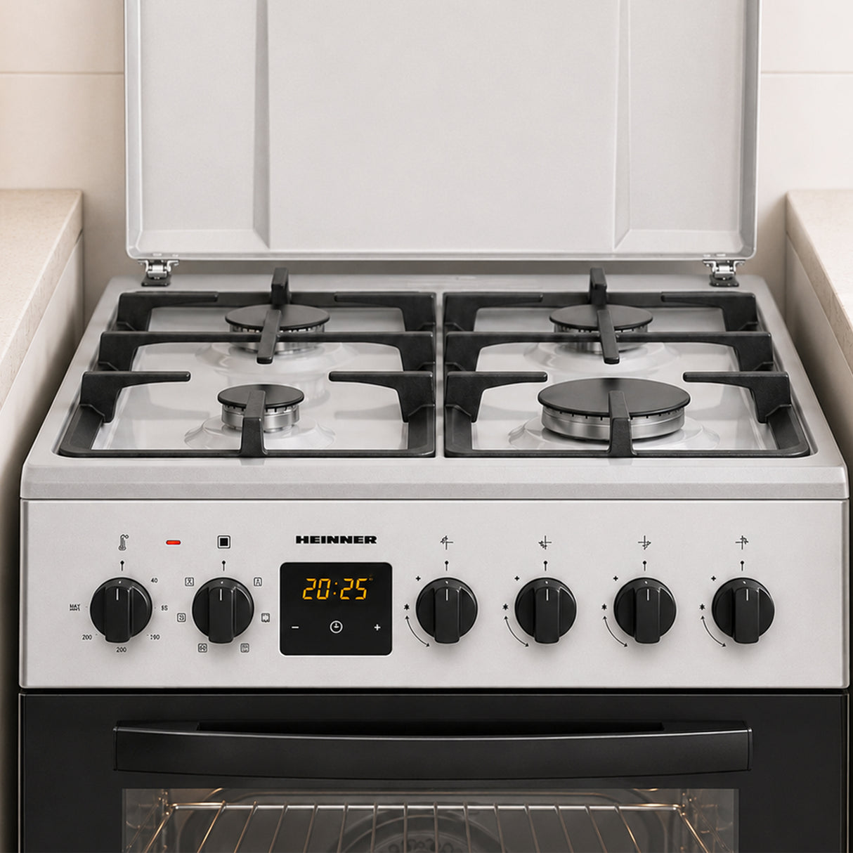 Cuisinière à gaz Heinner HFSC-S65MIXFD-SL – 4 brûleurs – four électrique avec gril