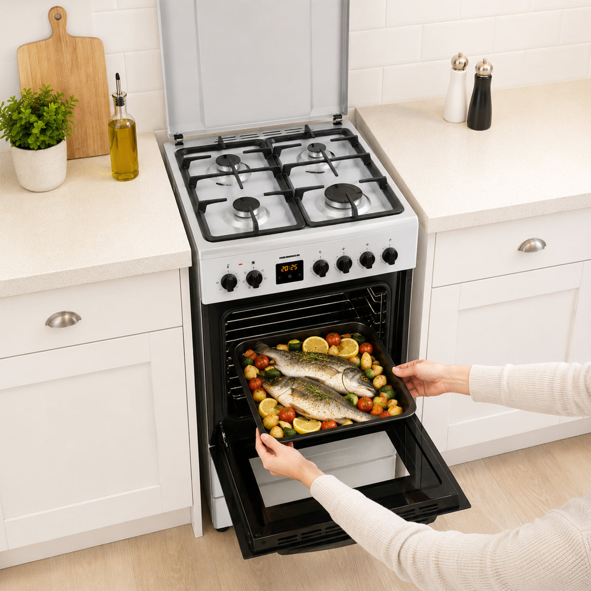 Cuisinière à gaz Heinner HFSC-S65MIXFD-SL – 4 brûleurs – four électrique avec gril