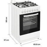 Cuisinière à gaz Heinner HFSC-S65MIXF-WH – 4 brûleurs – four avec 6 fonctions – gril – blanc