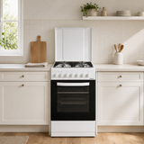Cuisinière à gaz Heinner HFSC-S65MIXF-WH – 4 brûleurs – four avec 6 fonctions – gril – blanc