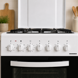 Cuisinière à gaz Heinner HFSC-S65MIXF-WH – 4 brûleurs – four avec 6 fonctions – gril – blanc