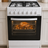 Cuisinière à gaz Heinner HFSC-S65MIXF-WH – 4 brûleurs – four avec 6 fonctions – gril – blanc