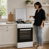 Cuisinière à gaz Heinner HFSC-S65MIXF-WH – 4 brûleurs – four avec 6 fonctions – gril – blanc