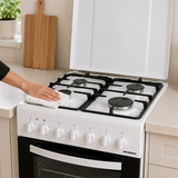 Cuisinière à gaz Heinner HFSC-S65MIXF-WH – 4 brûleurs – four avec 6 fonctions – gril – blanc