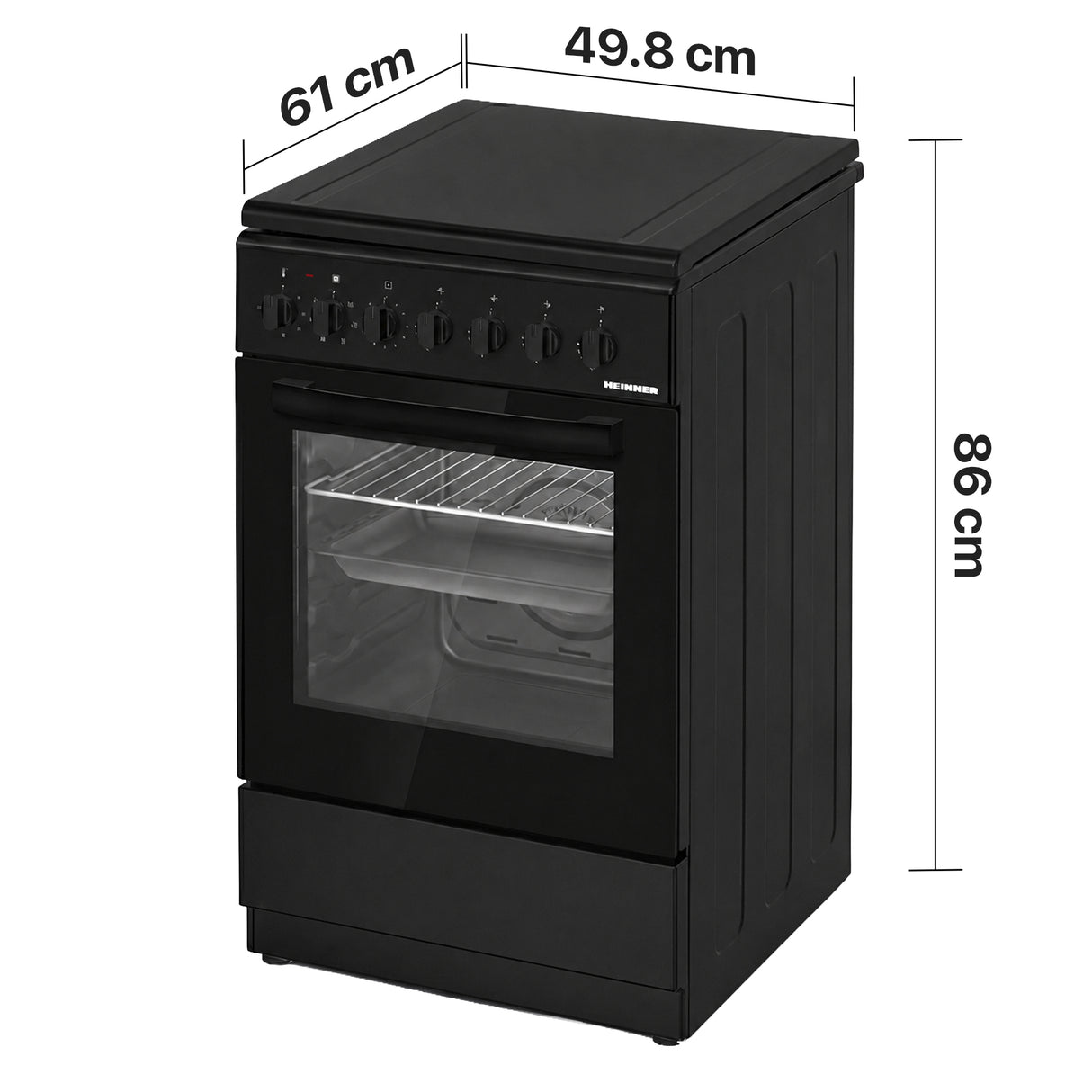 Cuisinière à gaz Heinner HFSC-S60LITGC-BK – 4 brûleurs – four électrique avec gril – noir