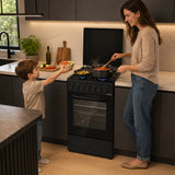 Cuisinière à gaz Heinner HFSC-S60LITGC-BK – 4 brûleurs – four électrique avec gril – noir