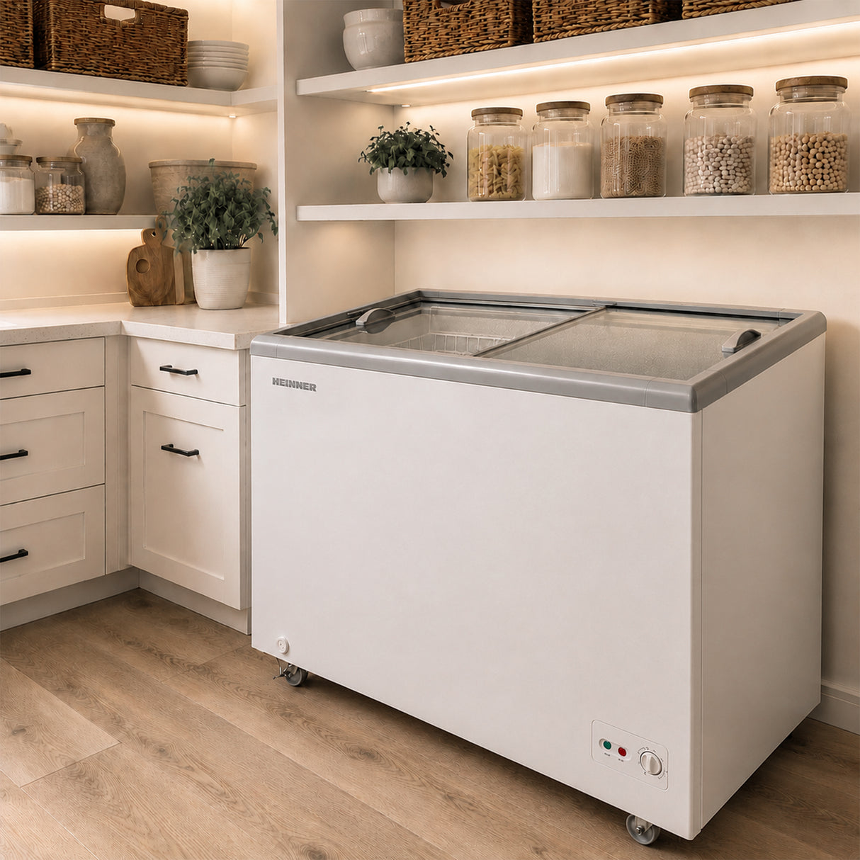 Congélateur/frigo Heinner HSF-M255WHC – congélateur coffre – 255 L – couvercle en verre coulissant – convertible