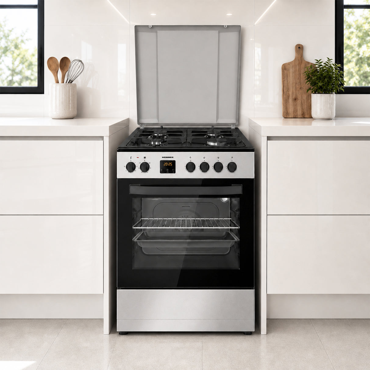Cuisinière à gaz Heinner HFSC-S66FDC-BIX – 4 Brûleurs – Four 6 Fonctions – Gril