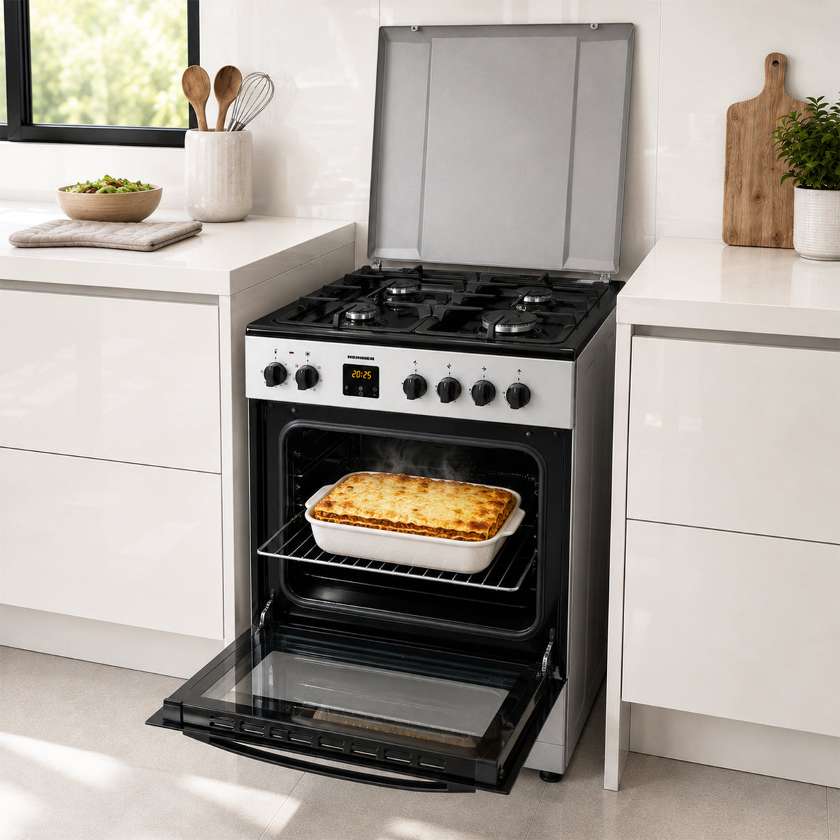 Cuisinière à gaz Heinner HFSC-S66FDC-BIX – 4 Brûleurs – Four 6 Fonctions – Gril