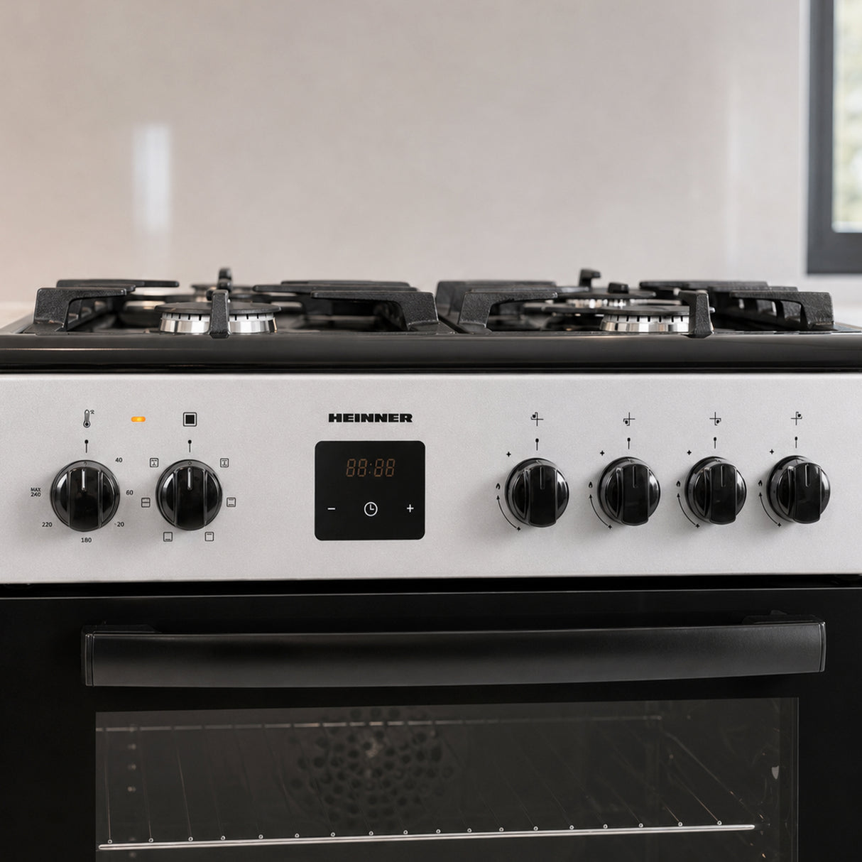 Cuisinière à gaz Heinner HFSC-S66FDC-BIX – 4 Brûleurs – Four 6 Fonctions – Gril